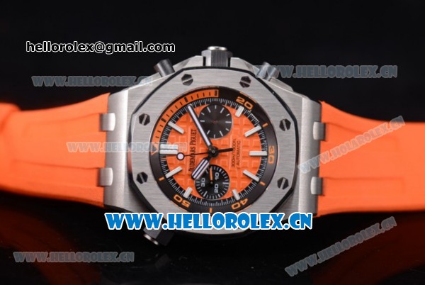 Audemars Piguet Royal Oak Offshore Diver Swiss Valjoux 7750 Automatic Steel Case with Orange Dial Orange Rubber Strap and Stick/Arabic Numeral Markers (EF) - Click Image to Close